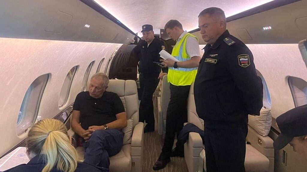 Wealthy Russian oligarch apprehended while attempting to escape on private jet; assets frozen and passport revoked.