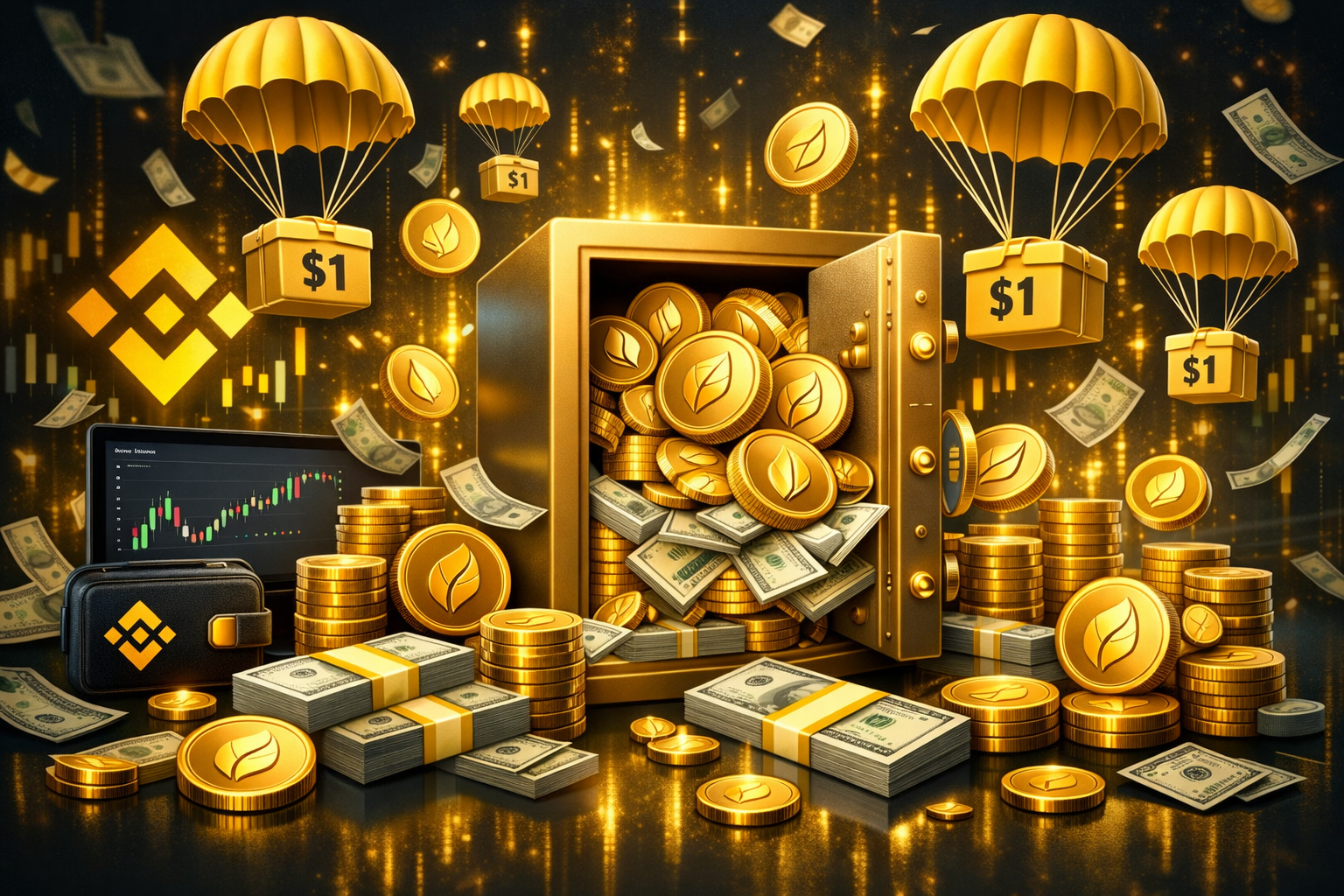 Binance unveils a $1 reward program featuring airdrops for the WLFI token.