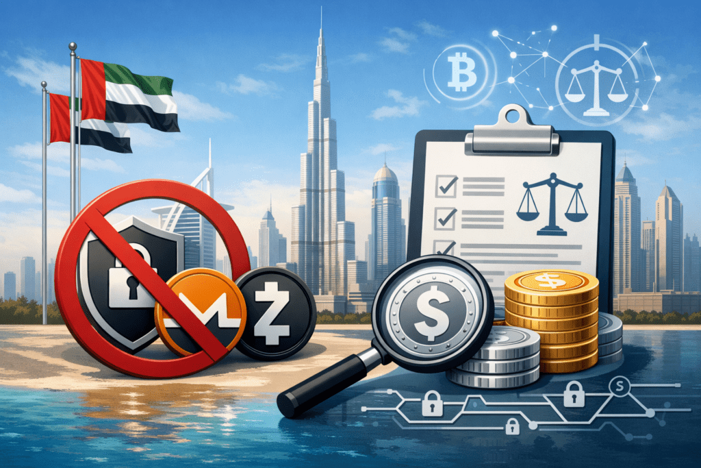 Dubai tightens cryptocurrency regulations as DFSA bans privacy tokens and revamps approval process.