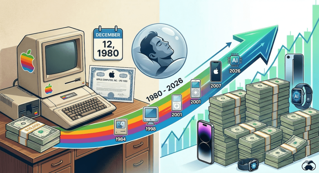 You invested $10,000 in Apple shares at its IPO, then fell into a coma—how much is your fortune worth upon waking in March 2026?